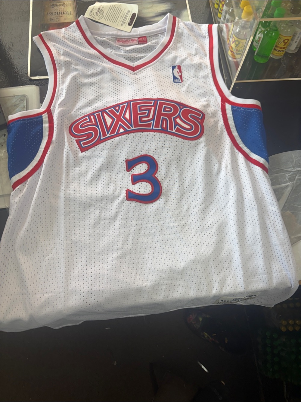 NBA White Sixers #3 Mesh Jersey with Red and Blue Accents